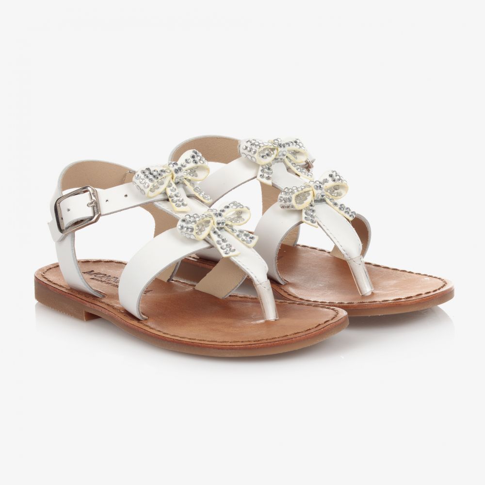 Monnalisa - White Leather Bow Sandals | Childrensalon