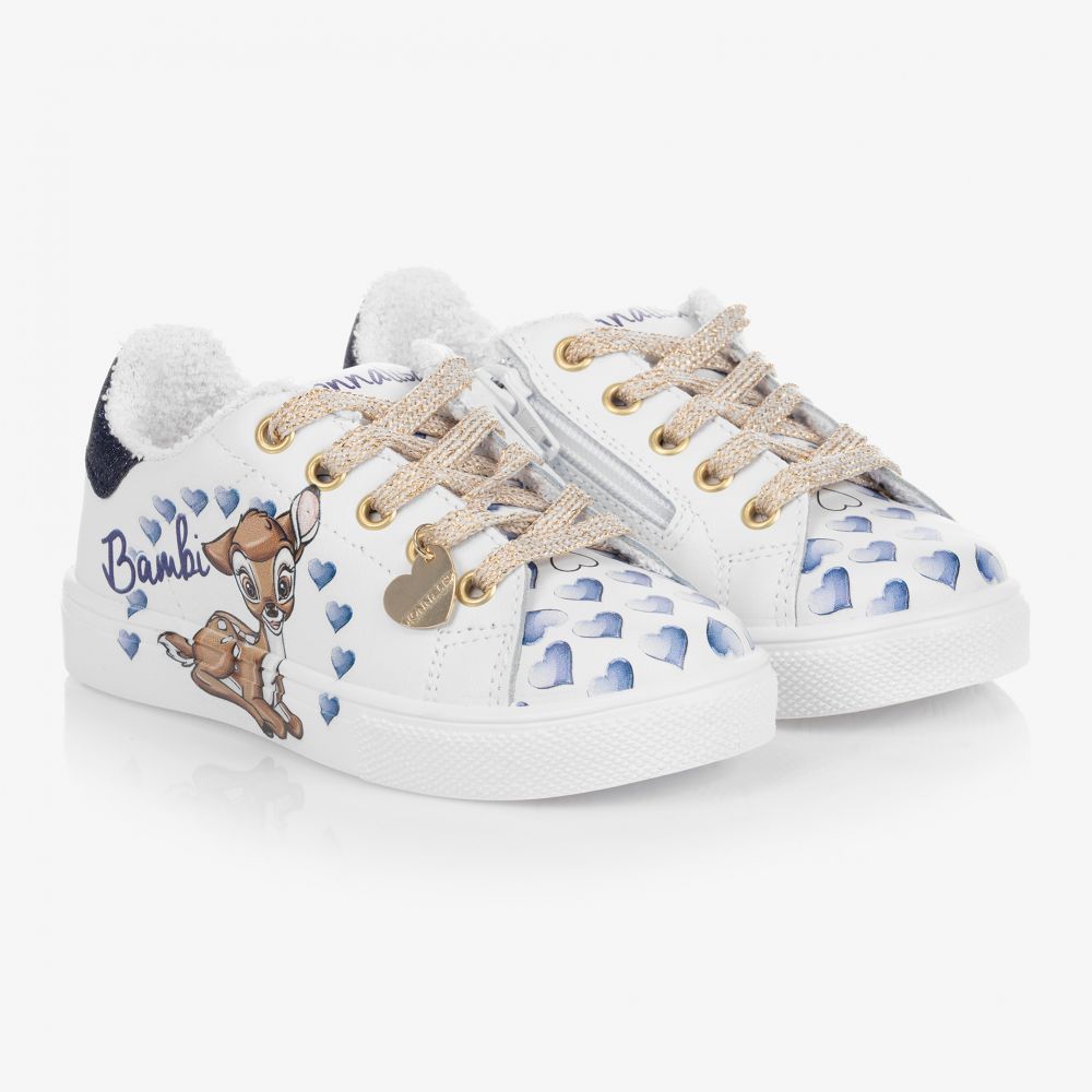 Monnalisa - White Leather Disney Trainers | Childrensalon