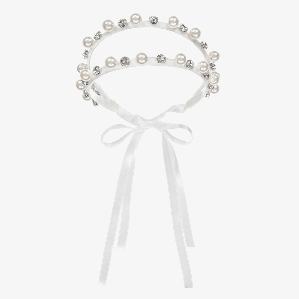 Monnalisa - White Pearl & Gem Hairband | Childrensalon