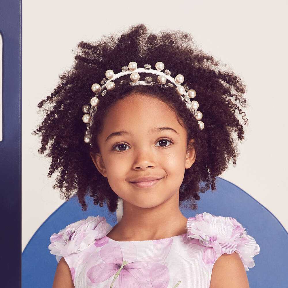 Monnalisa-White Pearl & Gem Hairband | Childrensalon Outlet