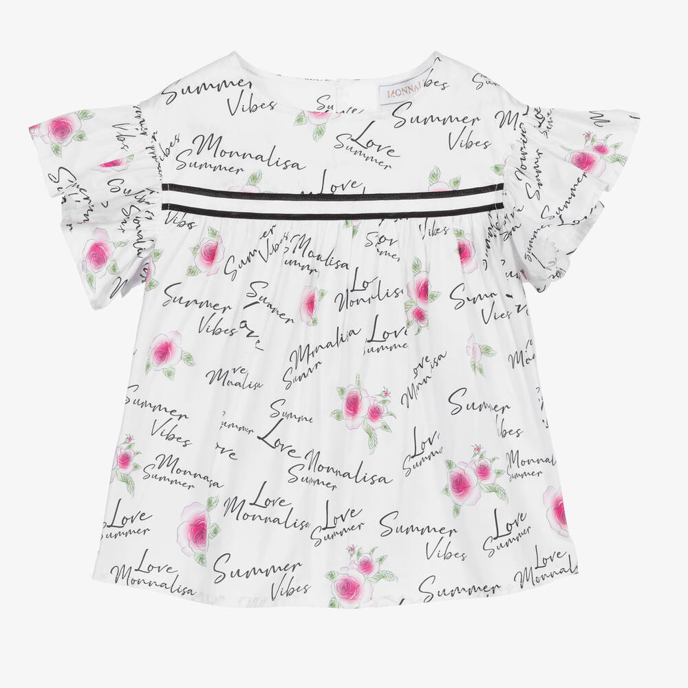 Monnalisa - White & Pink Floral Blouse | Childrensalon