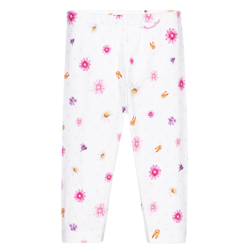 Monnalisa Bebé - White & Pink Floral Leggings | Childrensalon