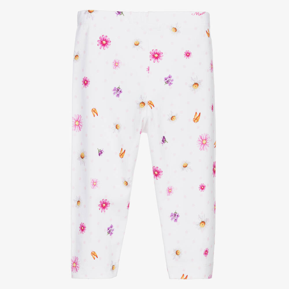 Monnalisa Bebé-White & Pink Floral Leggings | Childrensalon Outlet