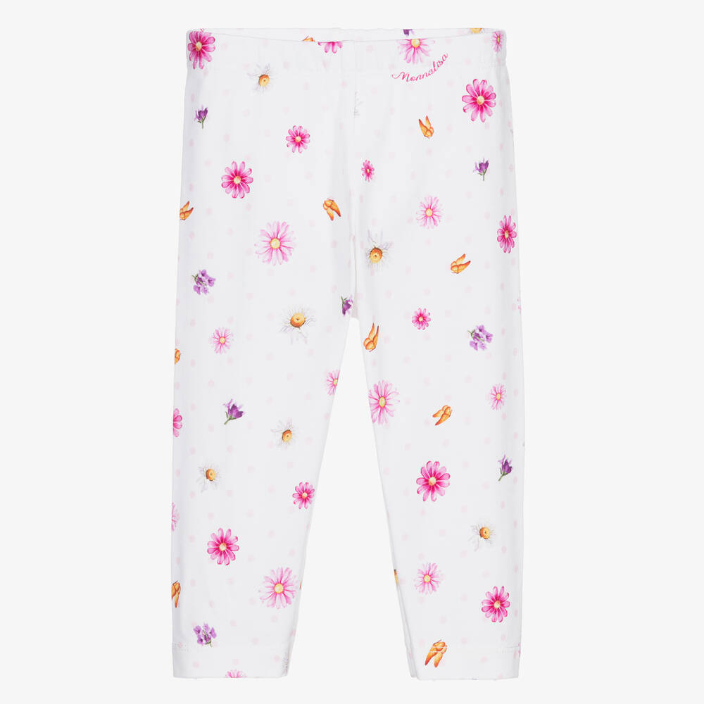 Monnalisa Bebé-White & Pink Floral Leggings | Childrensalon Outlet