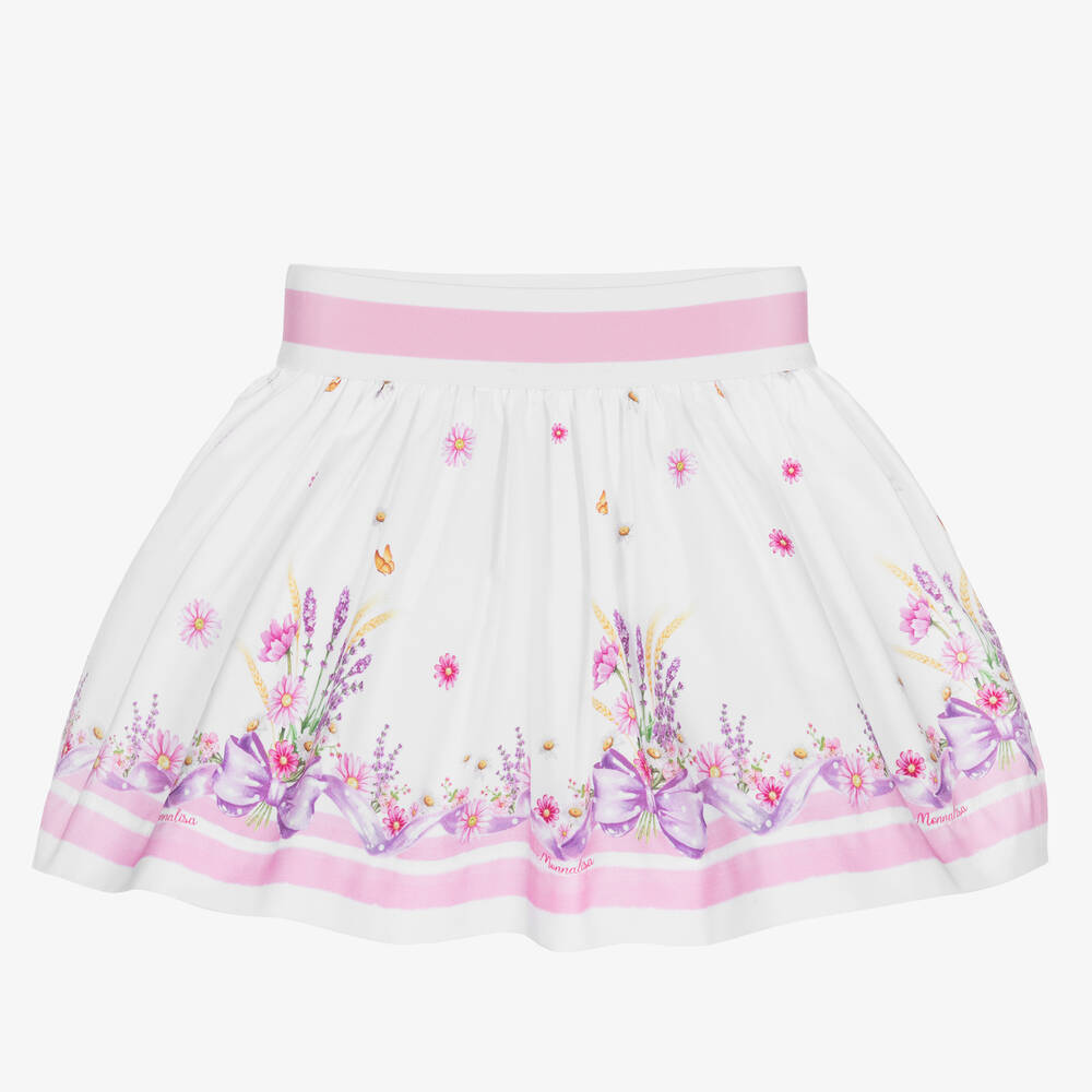 Monnalisa Bebé-White & Pink Floral Skirt | Childrensalon Outlet