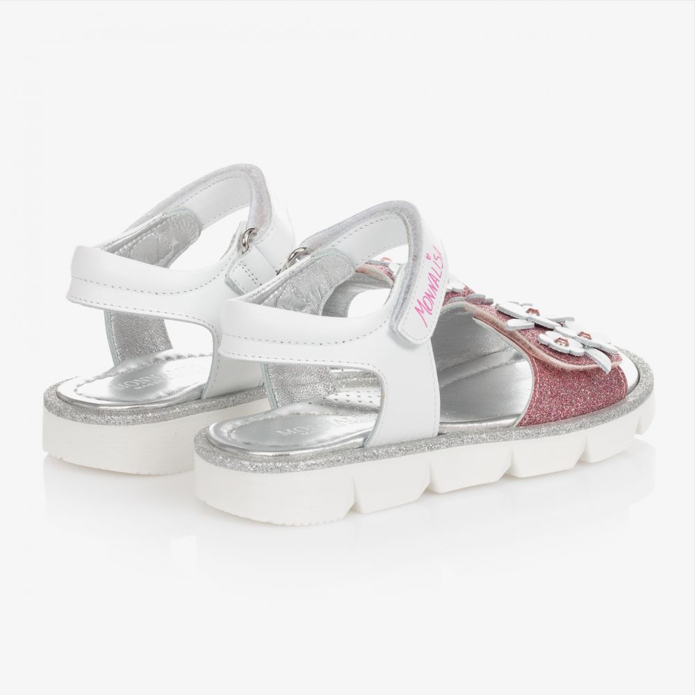 Monnalisa-White & Pink Glittery Sandals | Childrensalon Outlet