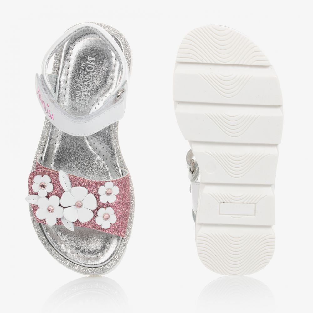 Monnalisa-White & Pink Glittery Sandals | Childrensalon Outlet
