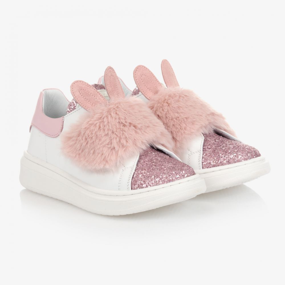 Monnalisa - Leder-Sneakers in Weiß und Rosa | Childrensalon