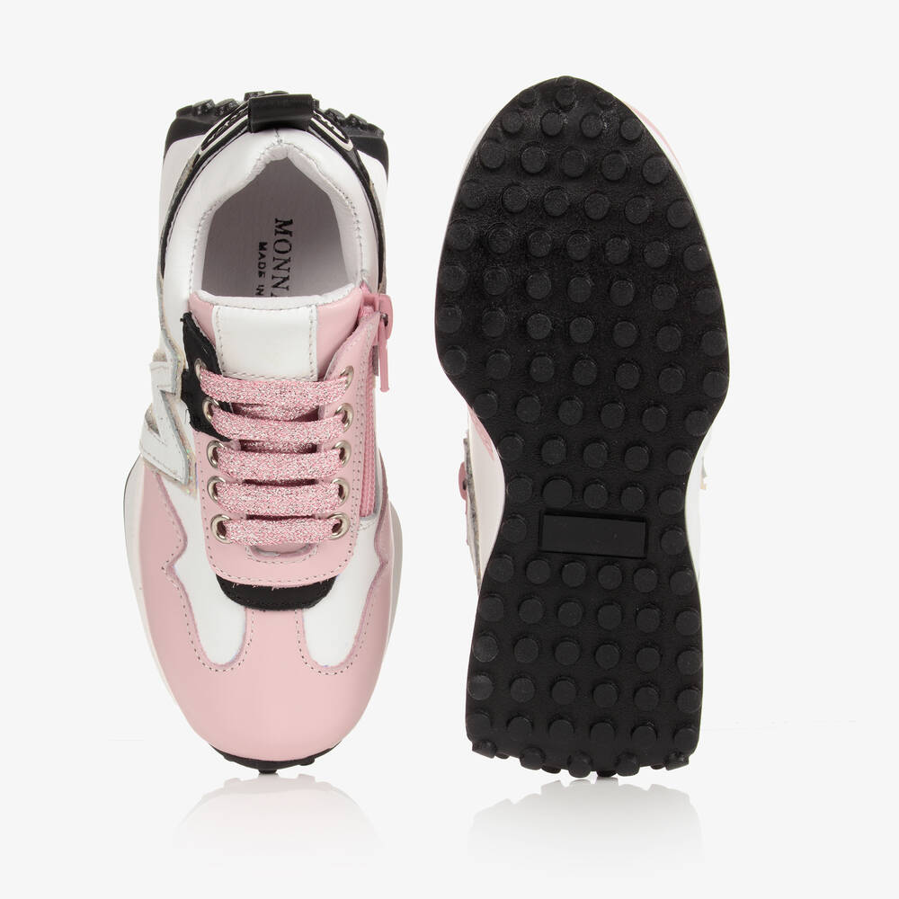 Monnalisa-White & Pink Leather Trainers | Childrensalon Outlet
