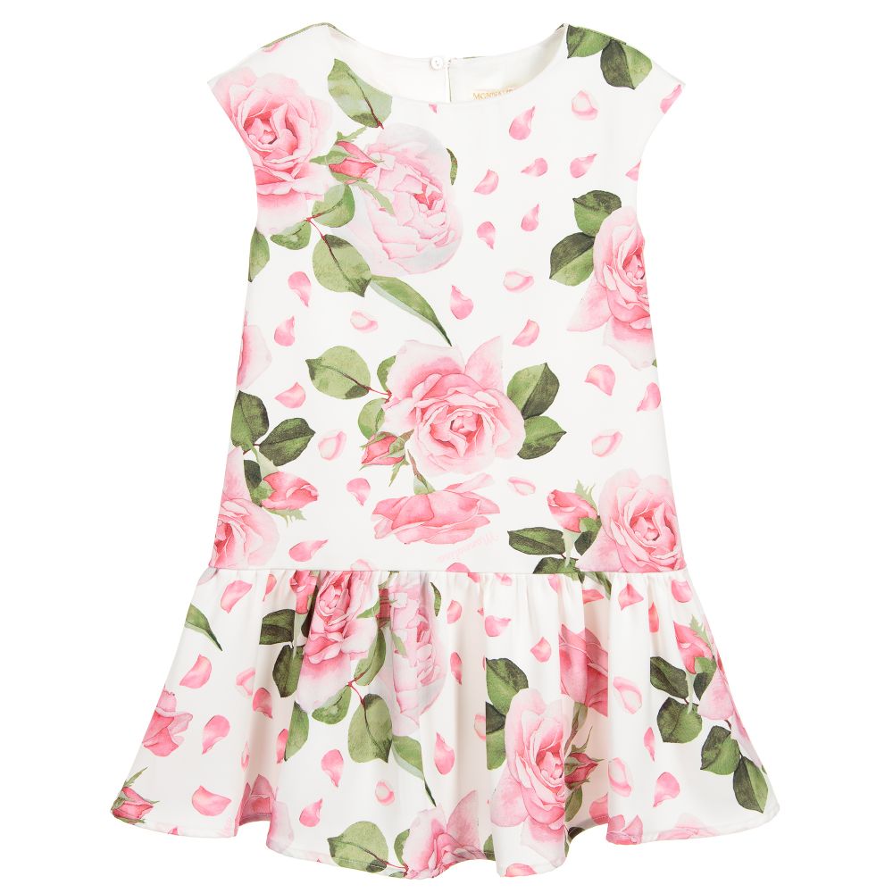 Monnalisa Chic - White & Pink Roses Dress  | Childrensalon