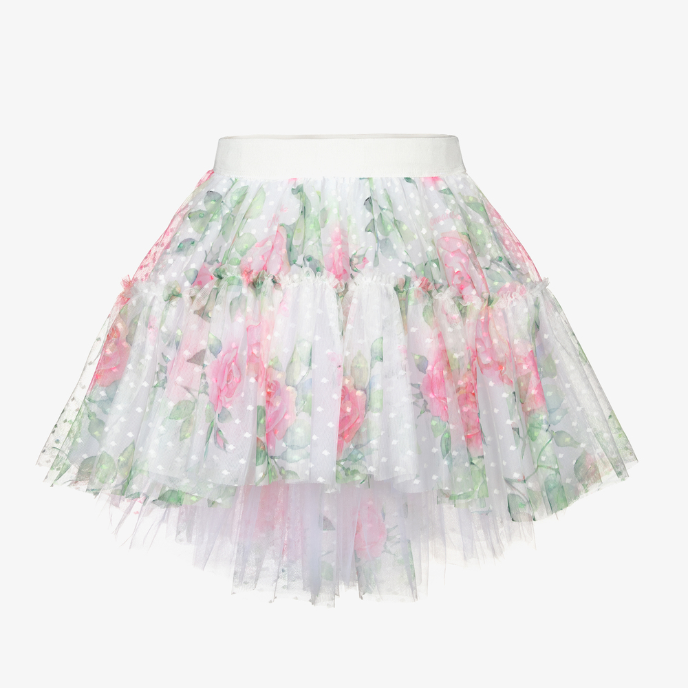 Monnalisa - Бело-розовая юбка-пачка из тюля | Childrensalon