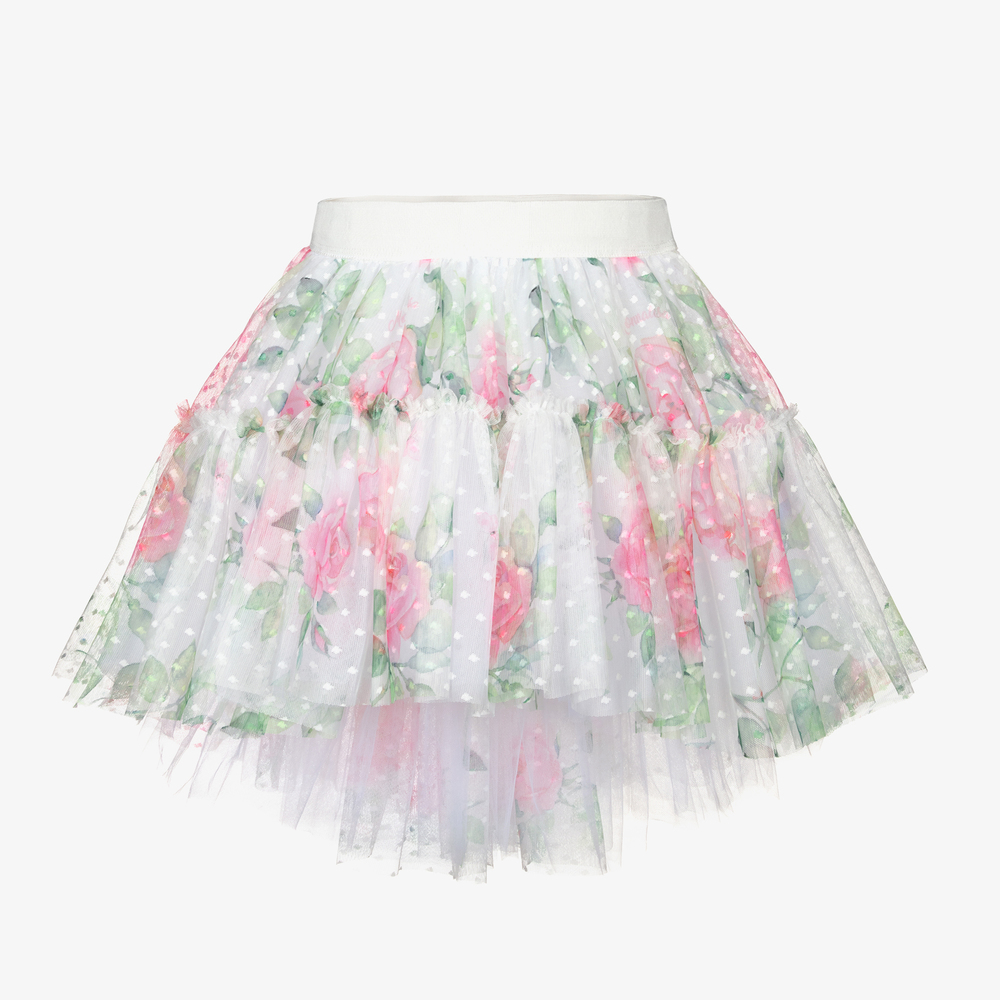 Monnalisa - Jupe tutu blanche/rose en tulle | Childrensalon