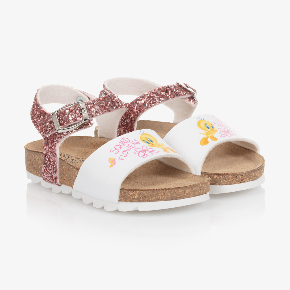 Monnalisa - White & Pink Tweety Sandals | Childrensalon