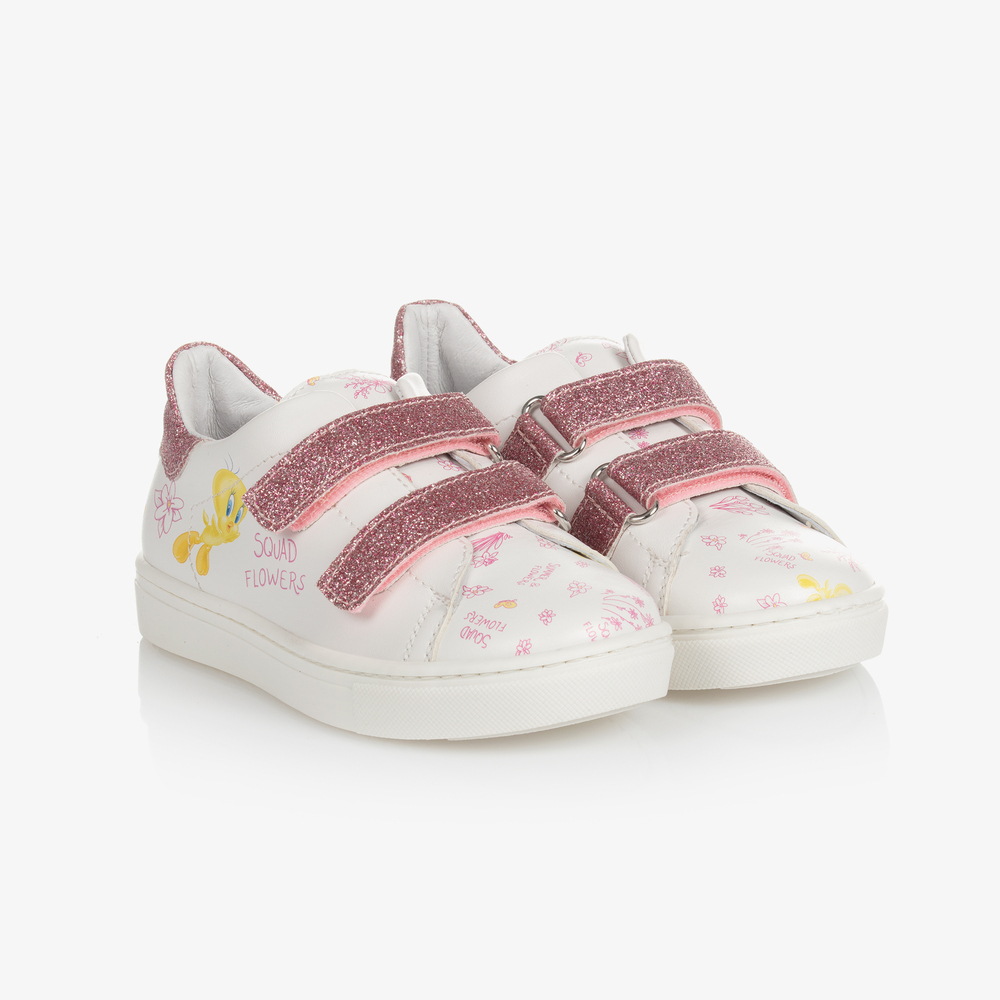 Monnalisa - White & Pink Tweety Trainers | Childrensalon