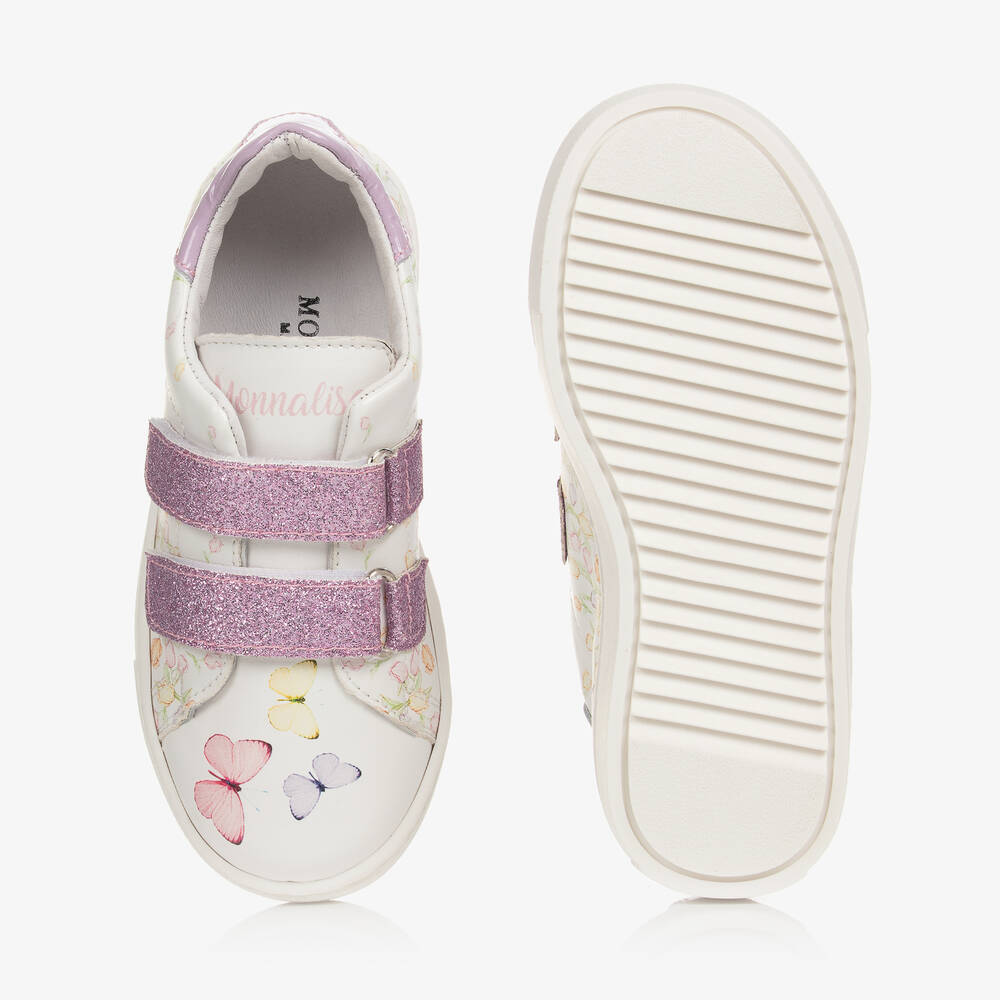 Monnalisa-White & Purple Butterfly Print Trainers | Childrensalon Outlet
