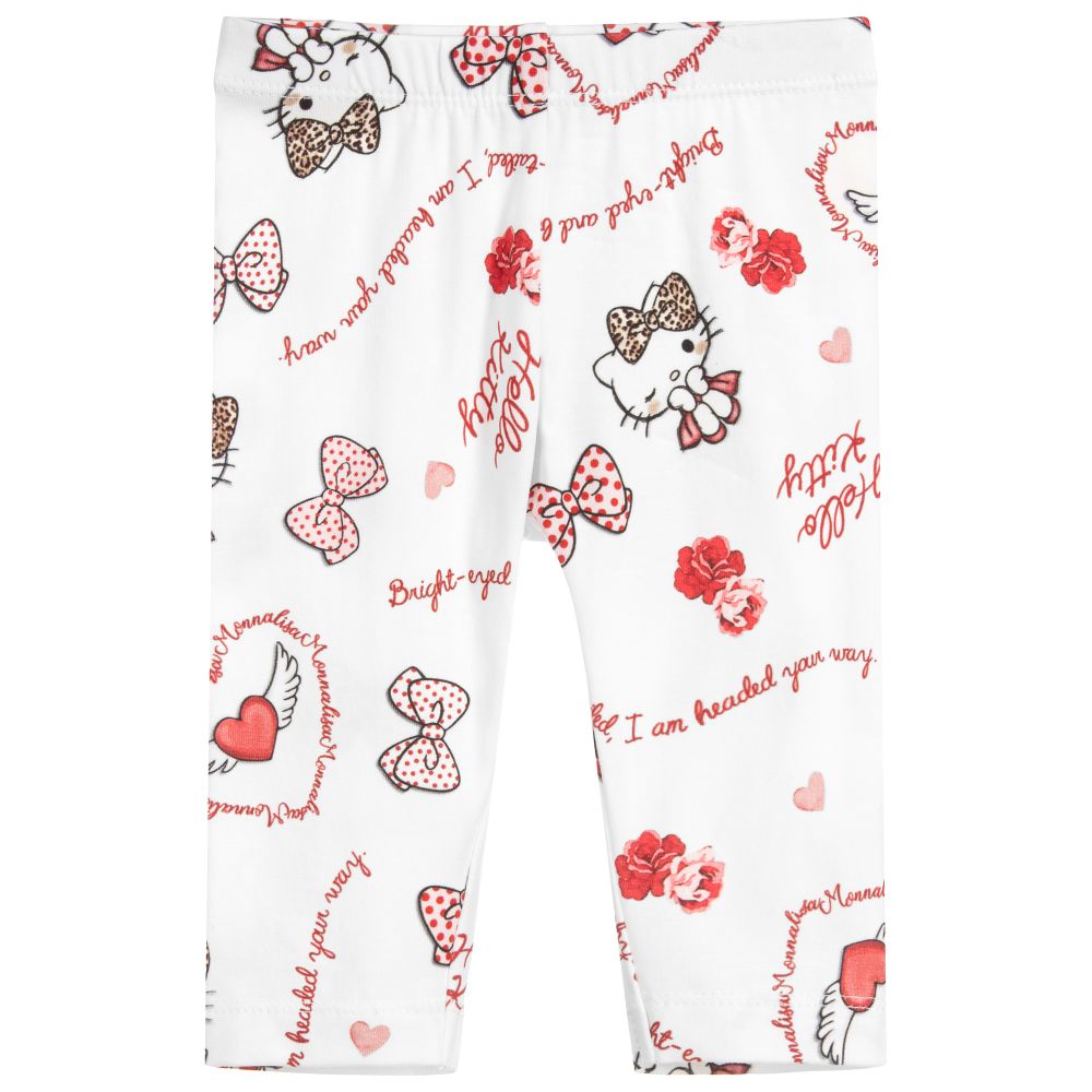 Monnalisa - White & Red Cotton Leggings | Childrensalon