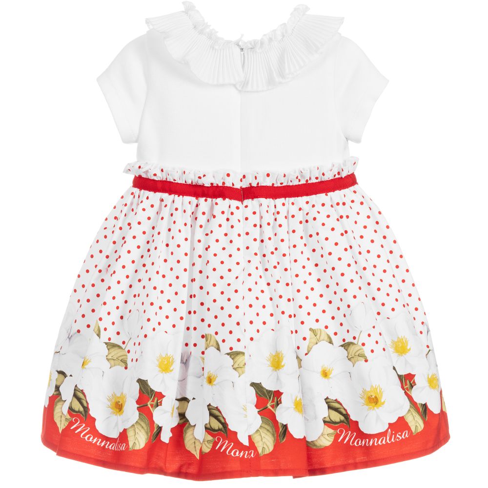 Monnalisa-White & Red Floral Dot Dress | Childrensalon Outlet