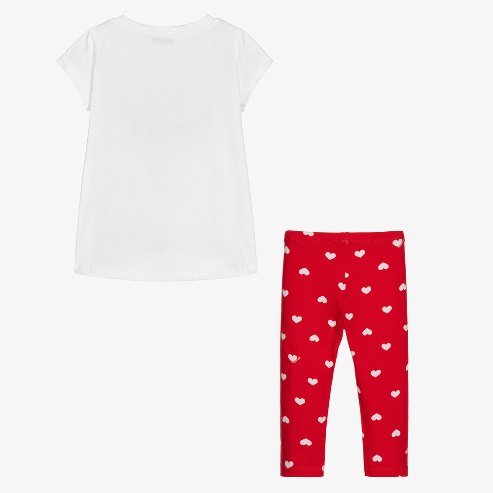Monnalisa-White & Red Heart Leggings Set | Childrensalon Outlet
