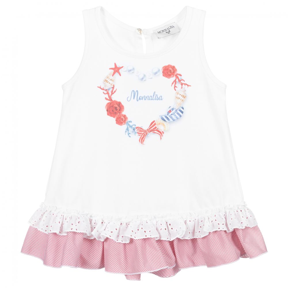 Monnalisa Bebé - White & Red Tunic Top | Childrensalon