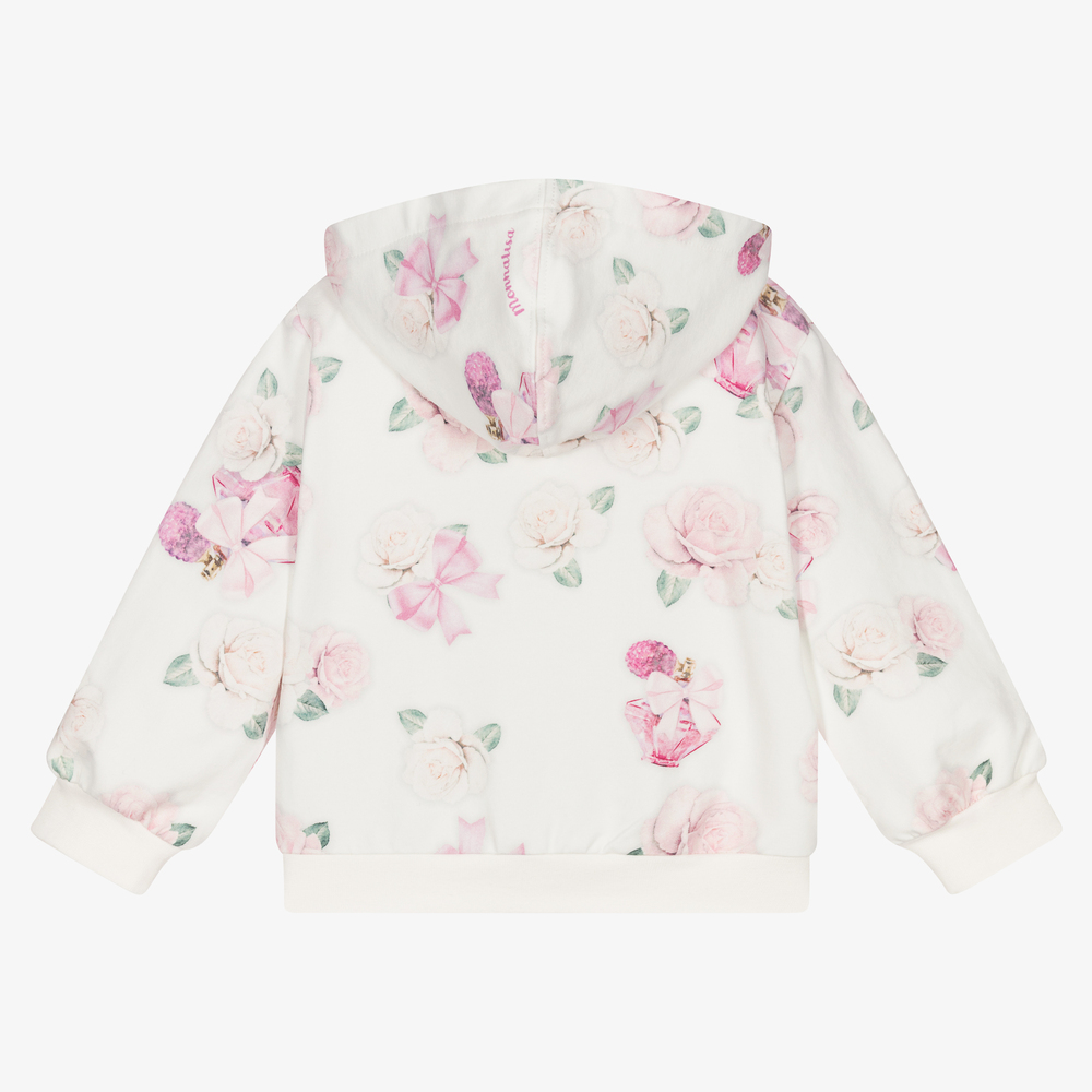 موناليزا-توب هودي بسحّاب أطفال بناتي قطن جيرسي لون أبيض | Childrensalon Outlet