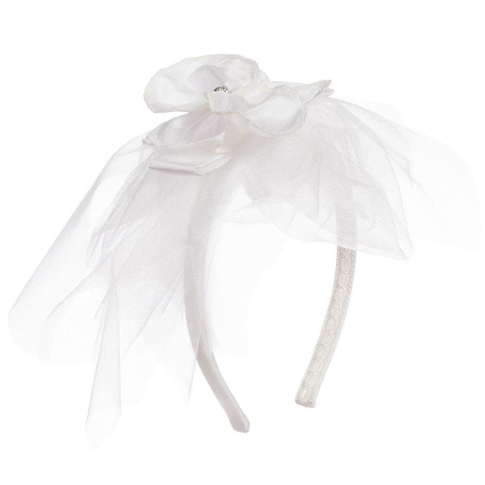 Monnalisa Chic - White Silk & Tulle Floral Hairband | Childrensalon