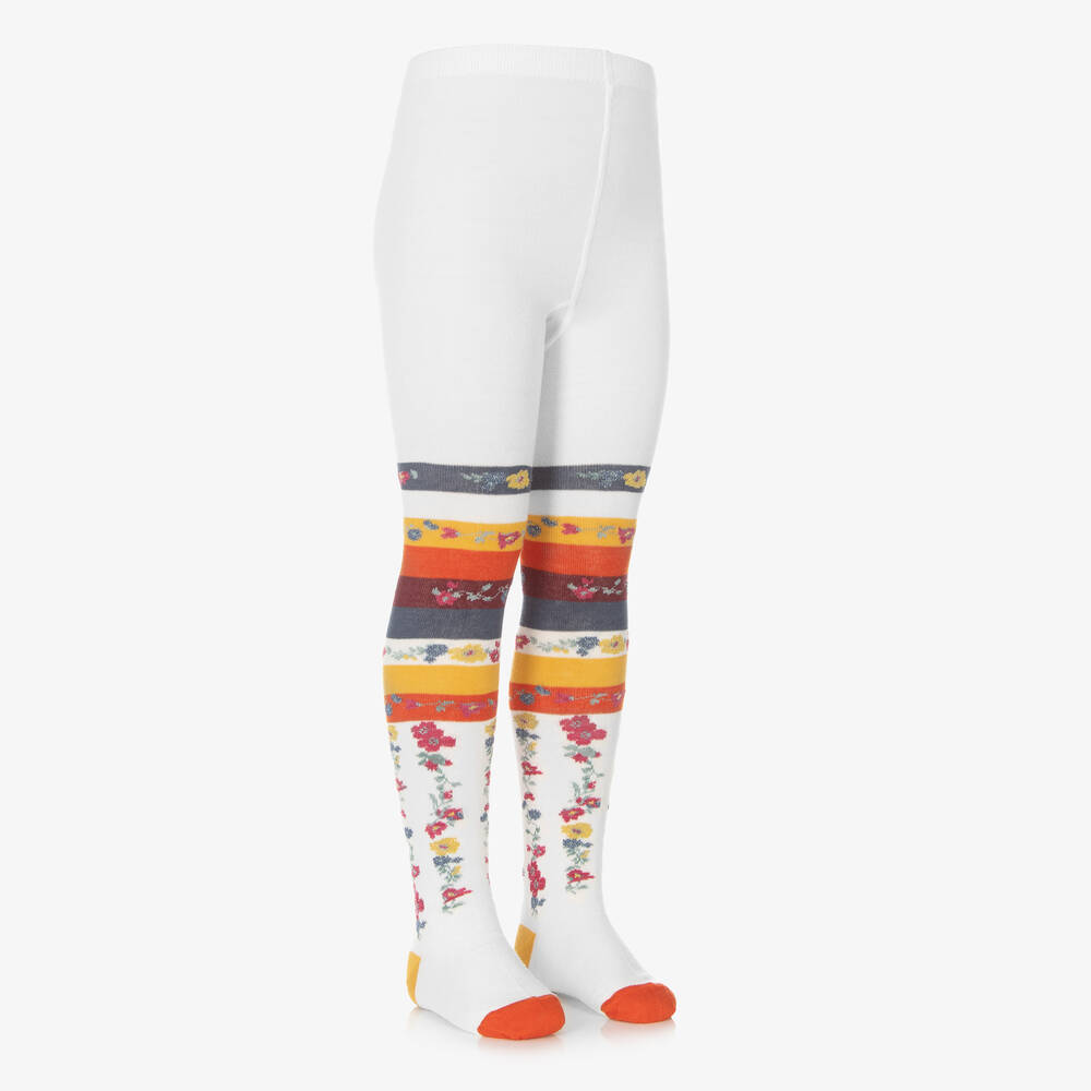 Monnalisa White Striped Floral Tights Childrensalon Outlet