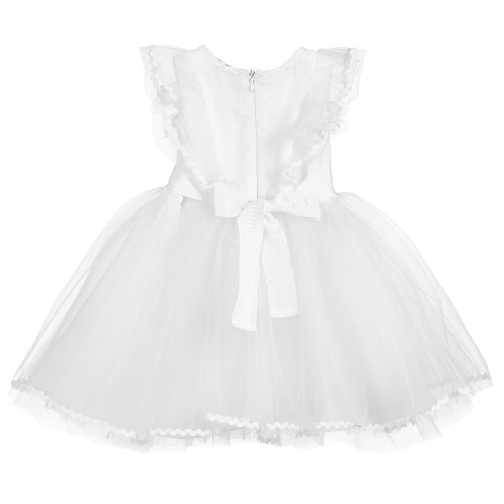 Monnalisa-White Tulle Dress  | Childrensalon Outlet