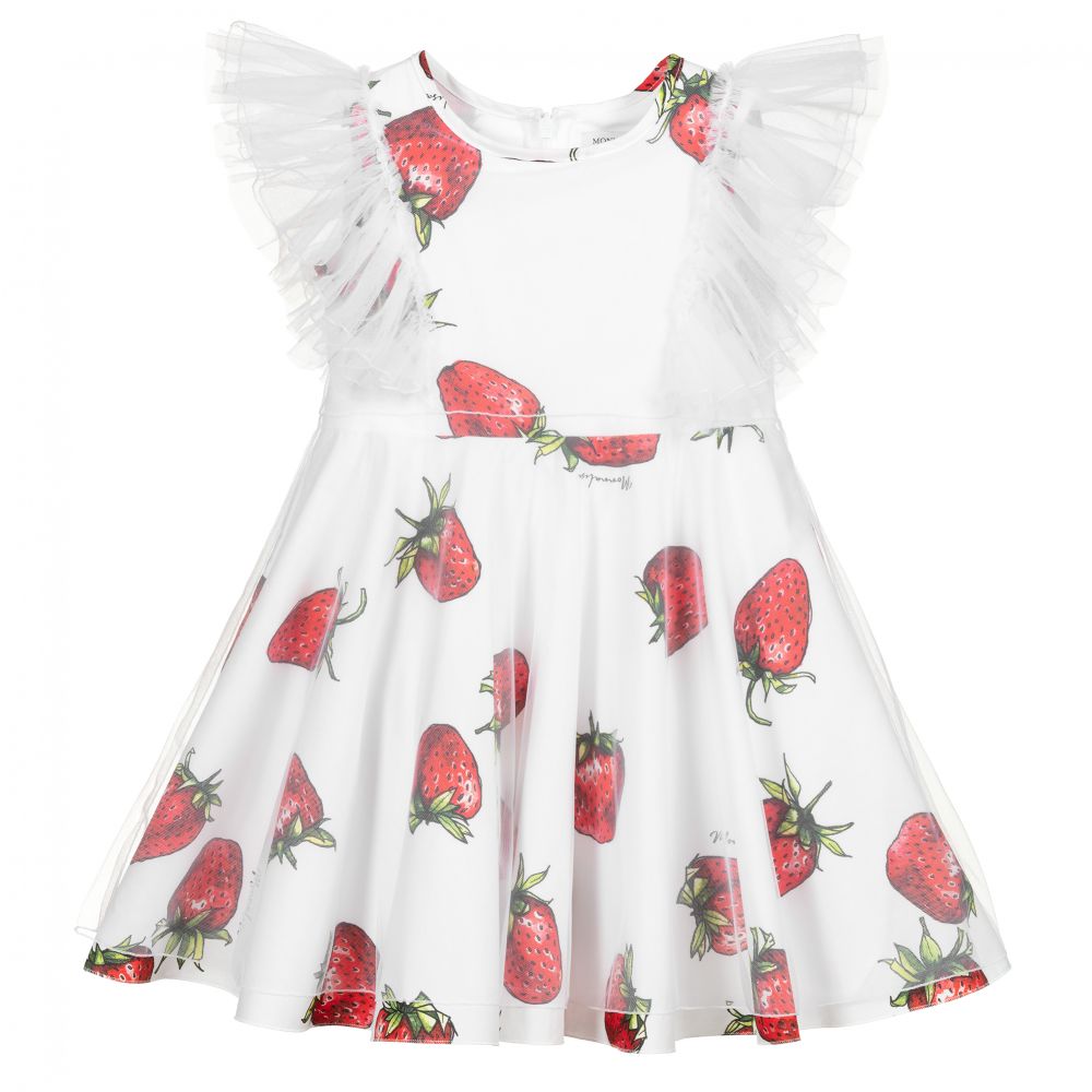 Monnalisa - Weißes Tüllkleid mit Erdbeeren | Childrensalon