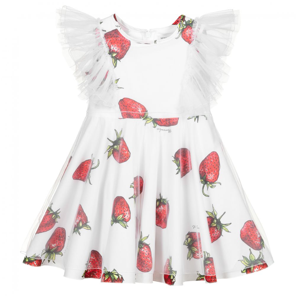 Monnalisa - Robe blanche en tulle Fraise | Childrensalon