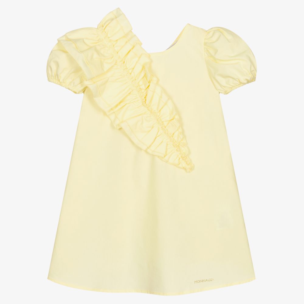 Monnalisa - Gelbes Baumwollkleid mit Rüschen | Childrensalon