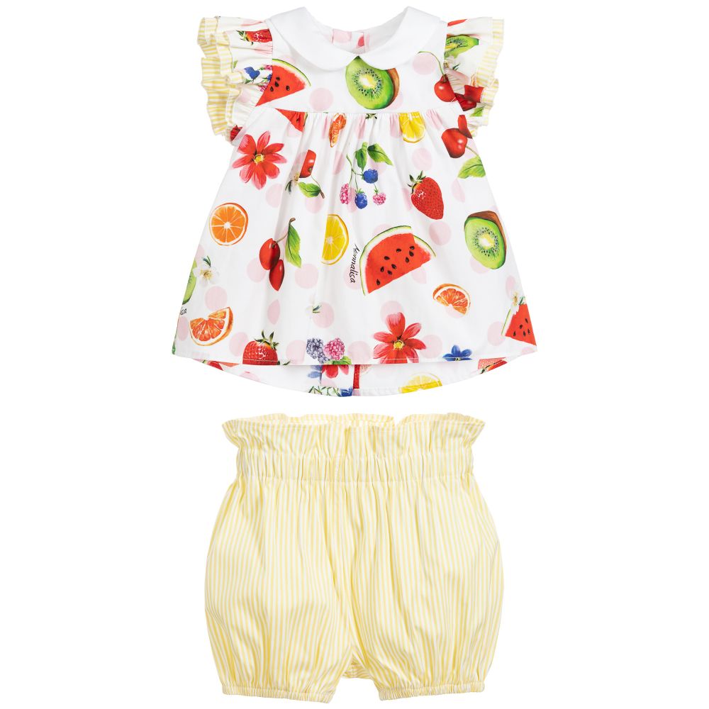 Monnalisa-Yellow Cotton Shorts Set | Childrensalon Outlet