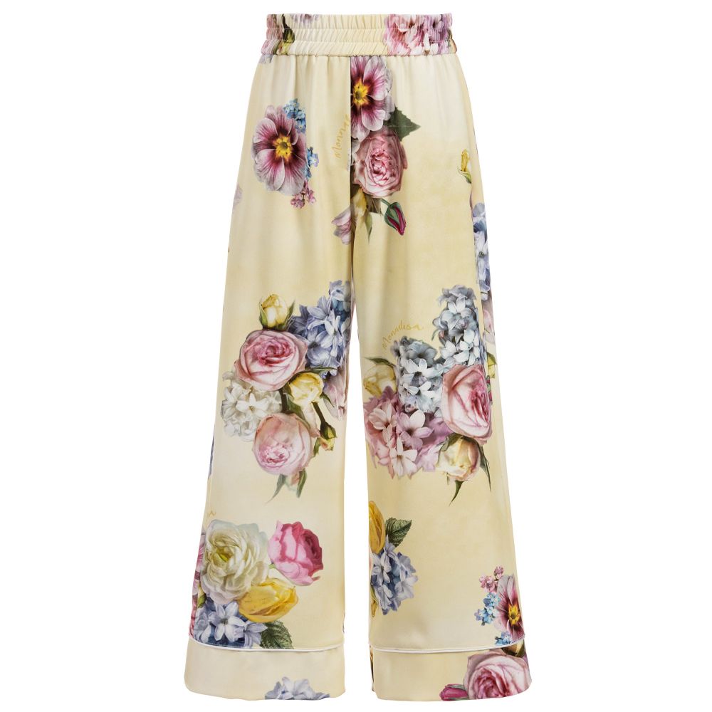 Monnalisa Chic - Yellow Floral Crêpe Trousers | Childrensalon