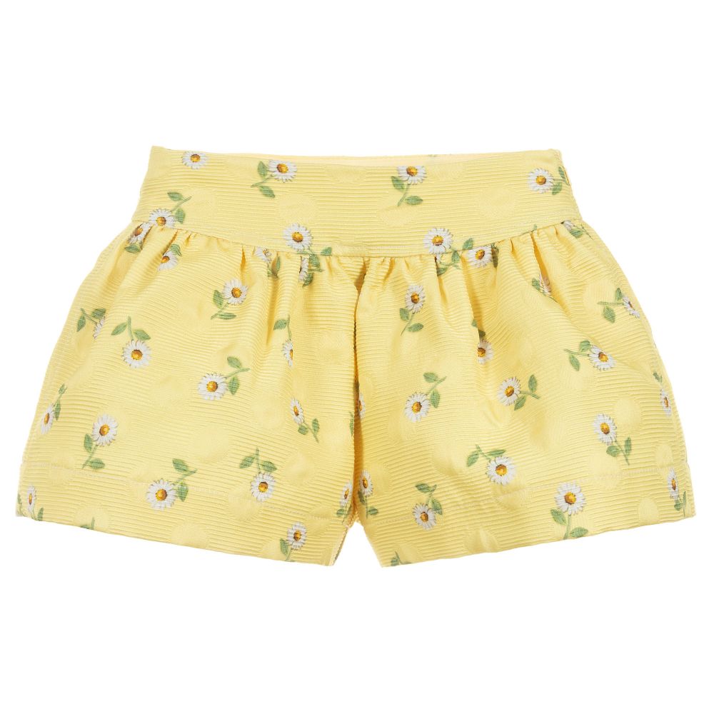 Monnalisa-Yellow Jacquard Daisies Shorts | Childrensalon Outlet