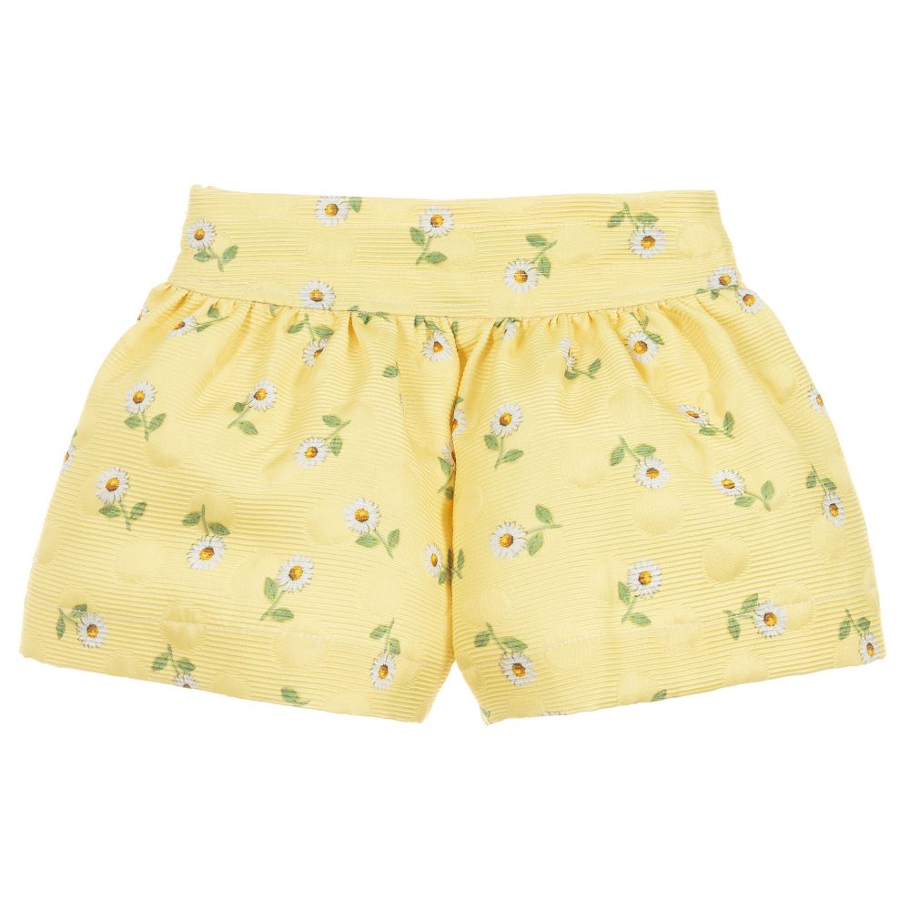 Monnalisa-Yellow Jacquard Daisies Shorts | Childrensalon Outlet