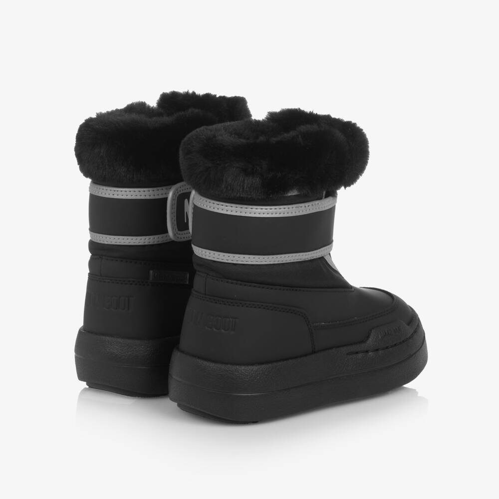 Moon Boot-Black Faux Fur Trim Velcro Boots | Childrensalon Outlet