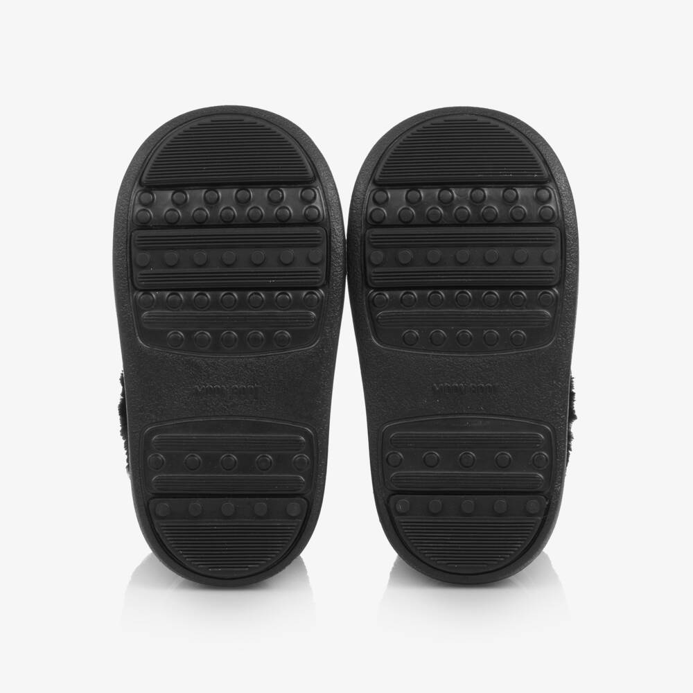 Moon Boot-Black Faux Fur Trim Velcro Boots | Childrensalon Outlet