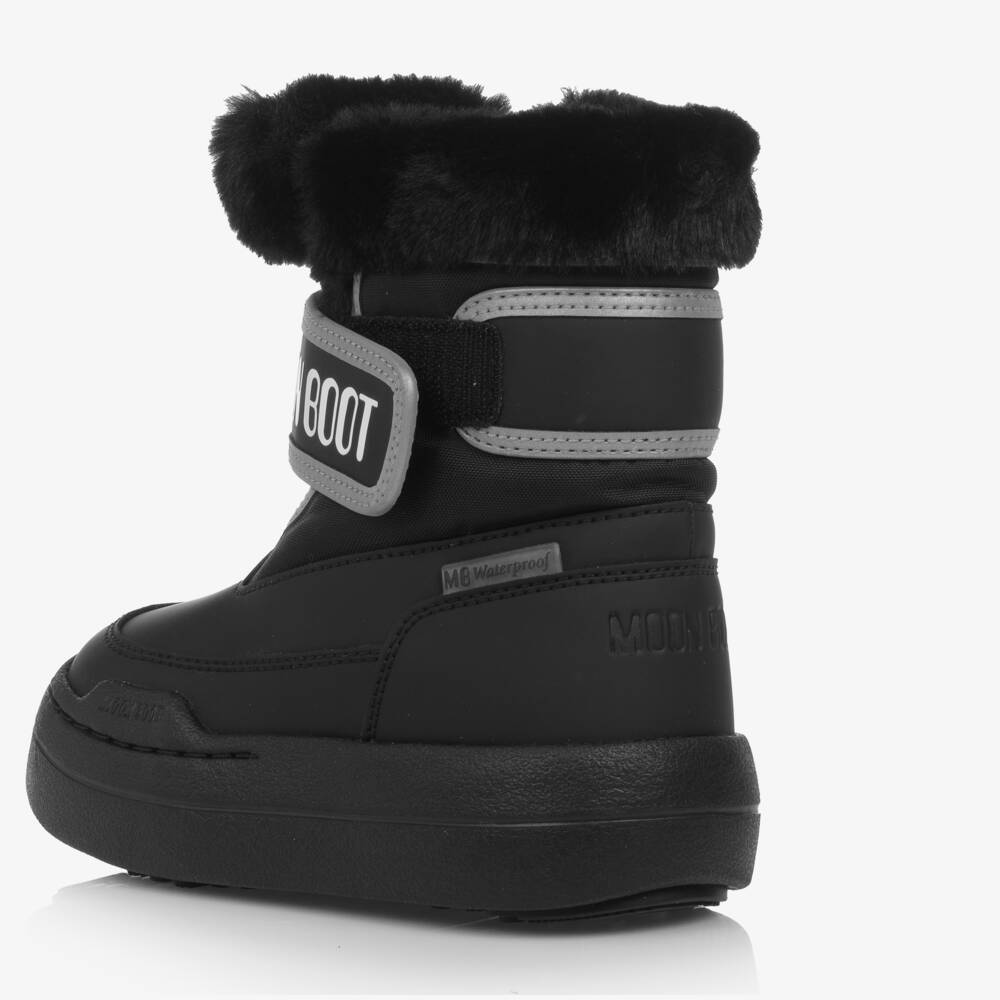 Moon Boot-Black Faux Fur Trim Velcro Boots | Childrensalon Outlet