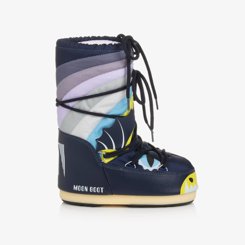 Moon Boot-Boys Navy Dragon Winter Boots | Childrensalon Outlet