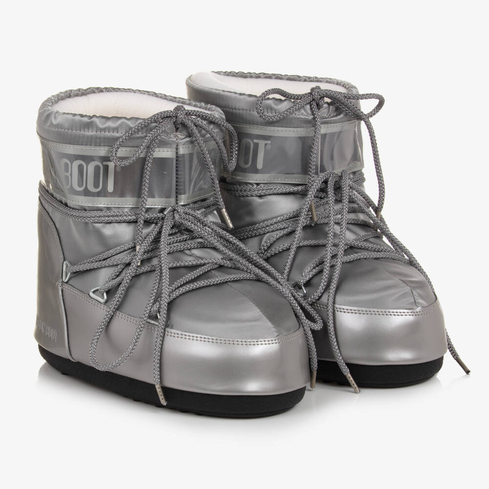 Moon Boot-Boys Silvery Satin Low Snow Boots | Childrensalon Outlet