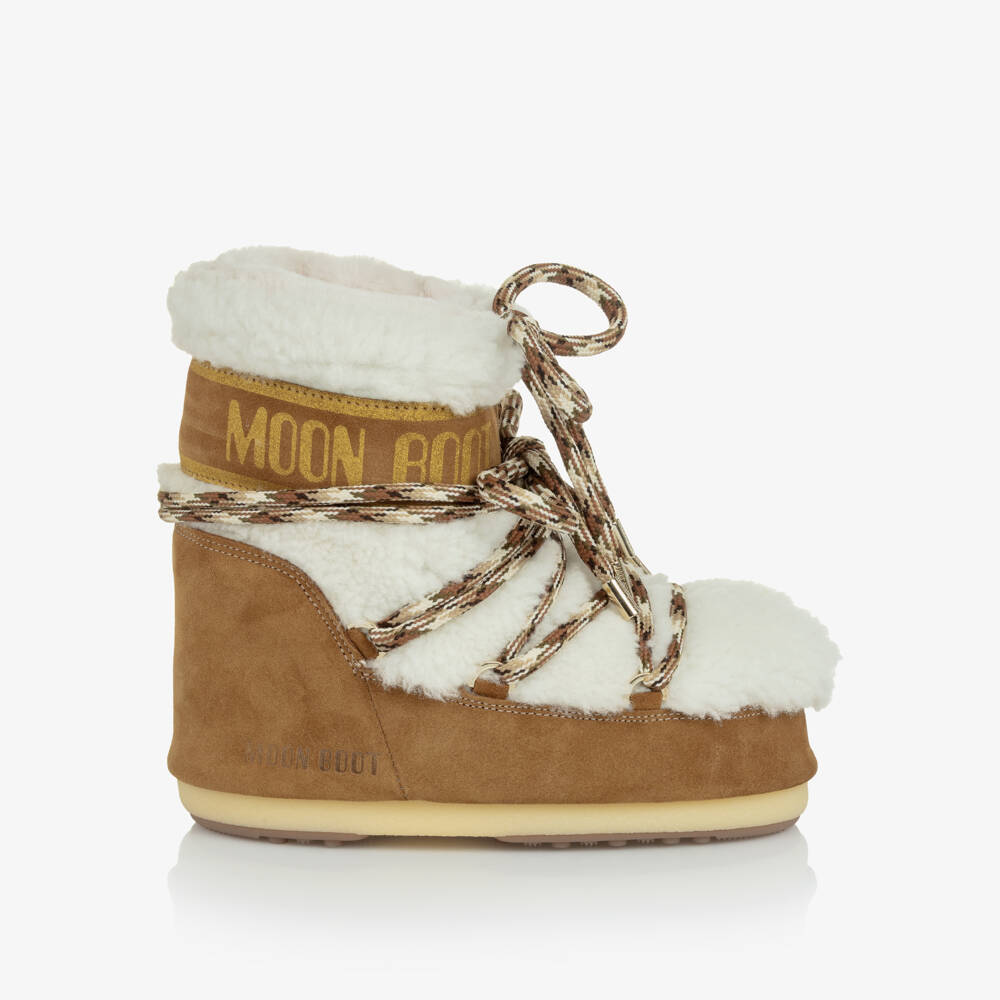 Moon Boot-Brown And Ivory Sherpa Logo Snow Boots | Childrensalon Outlet