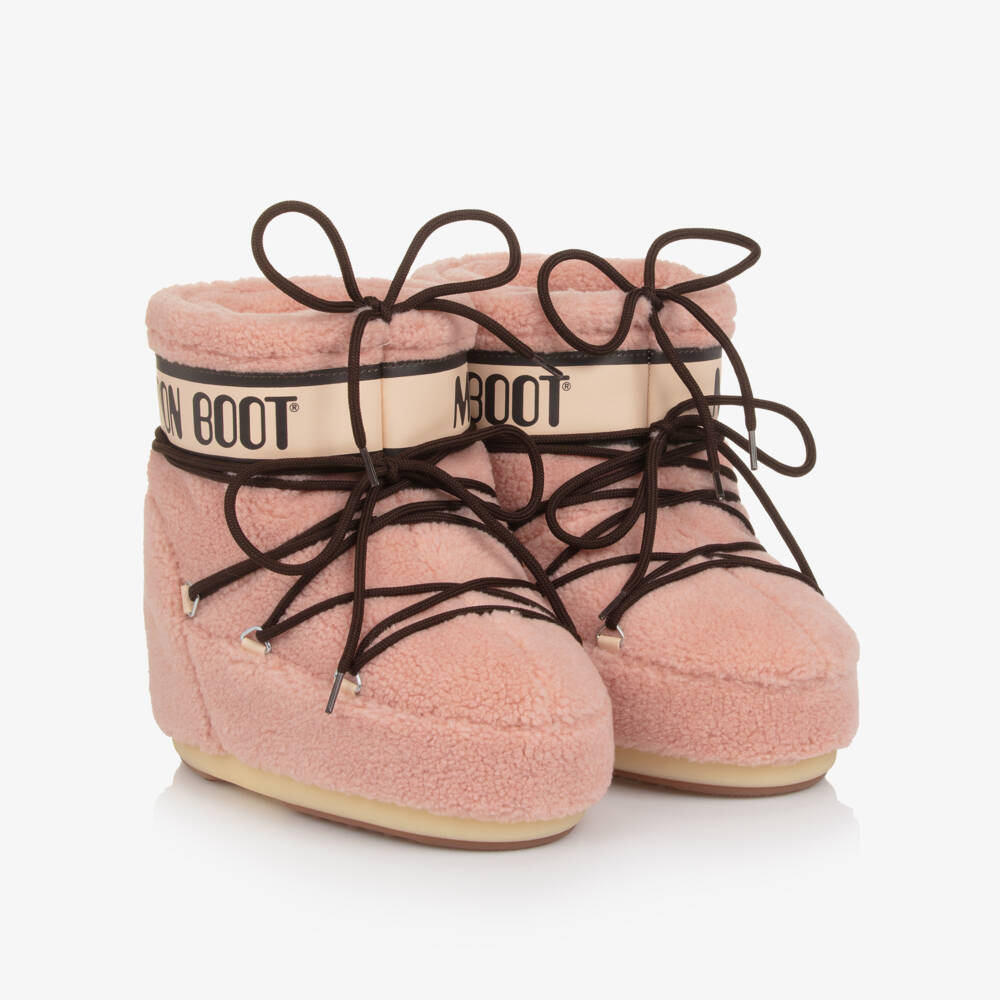 Moon Boot-Girls Pink Sherpa Fleece Snow Boots | Childrensalon Outlet
