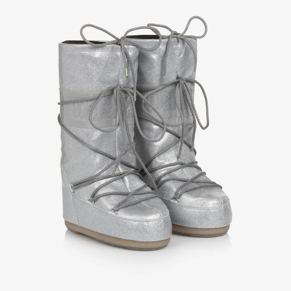 Moon Boot-Girls Silver Glitter Icon Snow Boots | Childrensalon Outlet