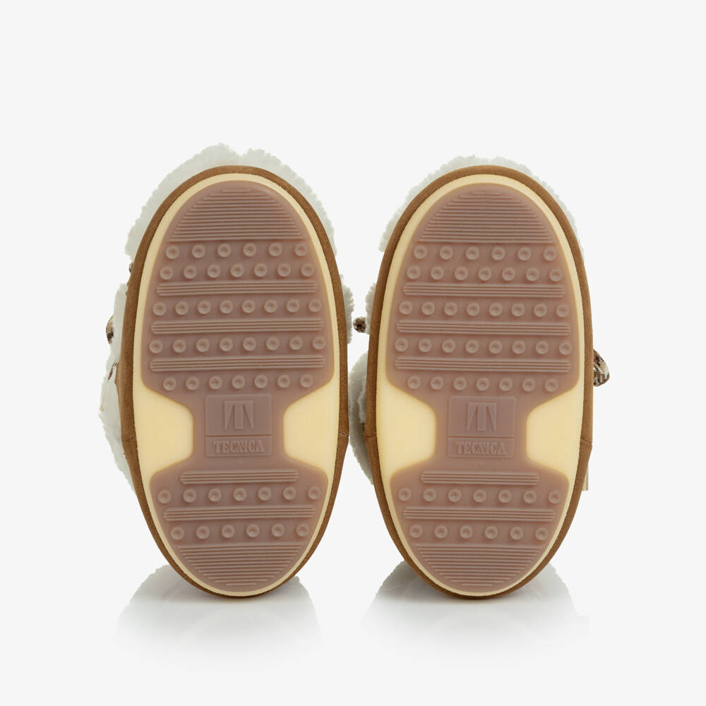 Moon Boot-Girls Tan Brown Suede Leather & Sherpa Snow Boots | Childrensalon Outlet