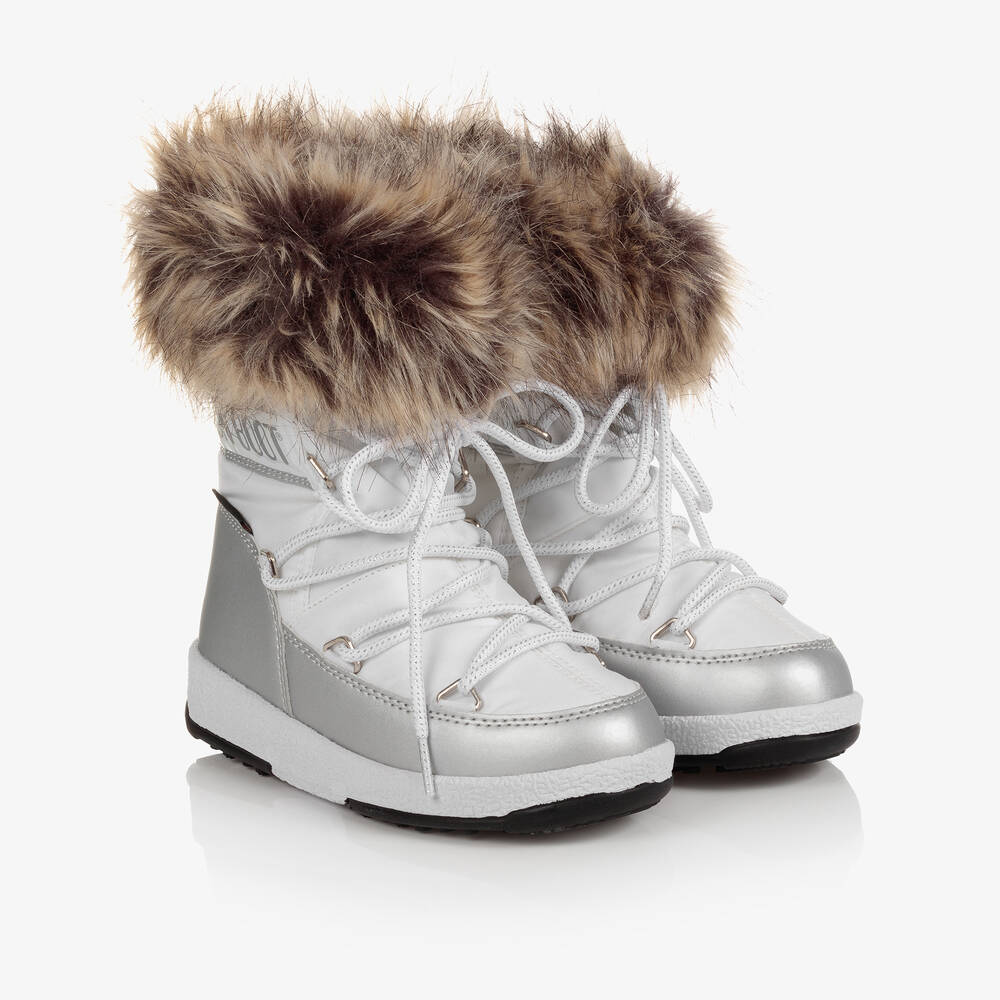 Moon Boot - Girls White Faux Fur Snow Boots | Childrensalon