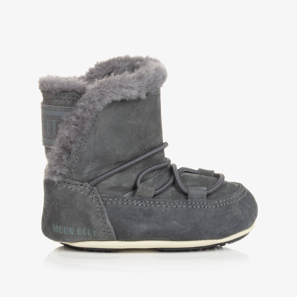 Moon Boot-Grey Suede Baby Snow Boots | Childrensalon Outlet