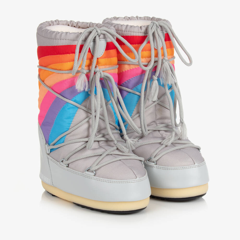 Moon Boot - Teen Girls Grey & Rainbow Snow Boots | Childrensalon