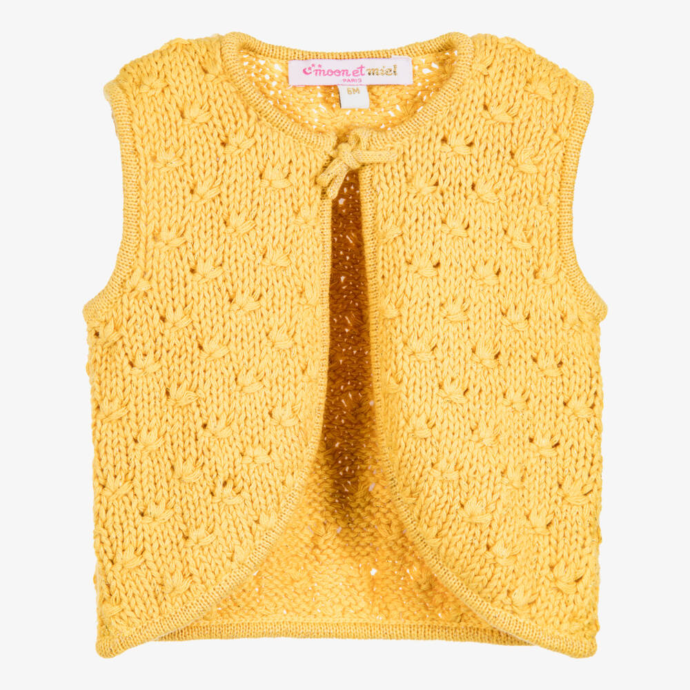 Moon et Miel-Baby Girls Mustard Yellow Cardigan  | Childrensalon Outlet