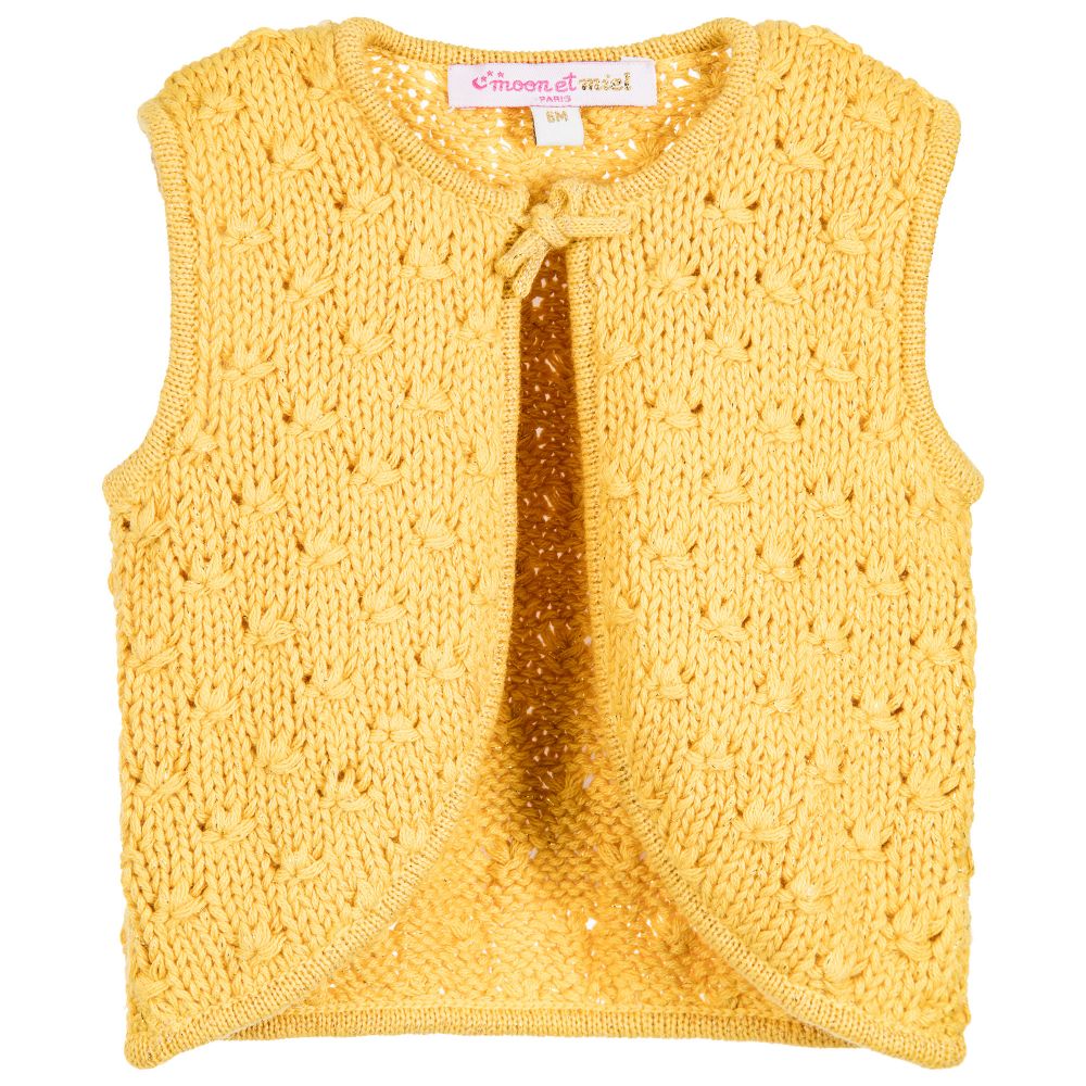 Moon et Miel - Baby Girls Mustard Yellow Cardigan  | Childrensalon