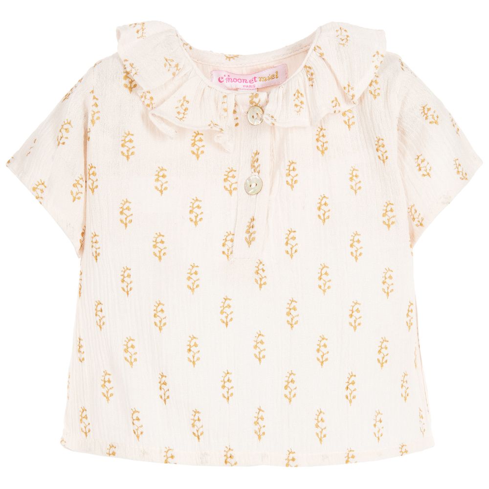 Moon et Miel - Baby Girls Pink & Gold Blouse | Childrensalon