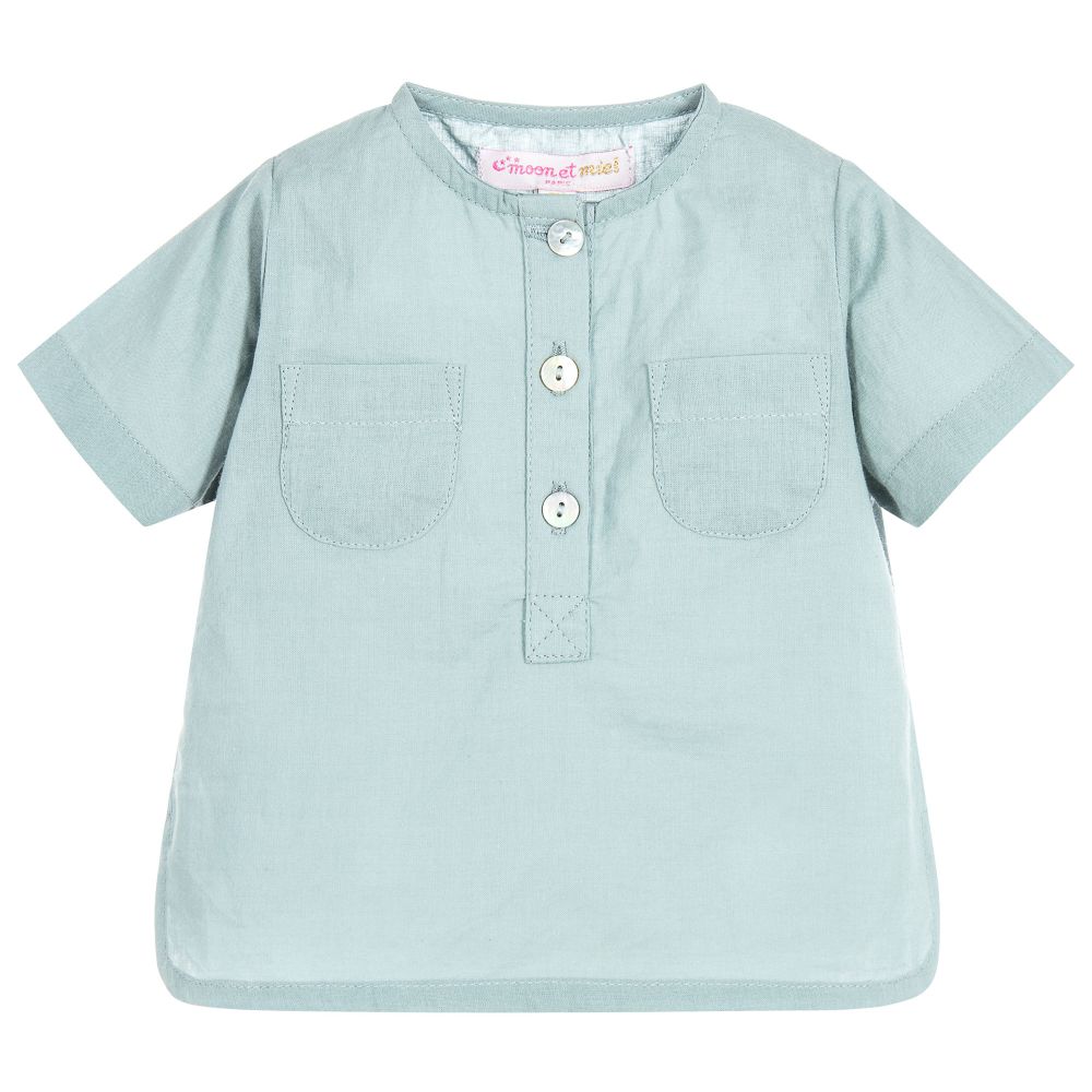 Moon et Miel - قميص قطن لون أزرق فيروزي للرضيعات | Childrensalon